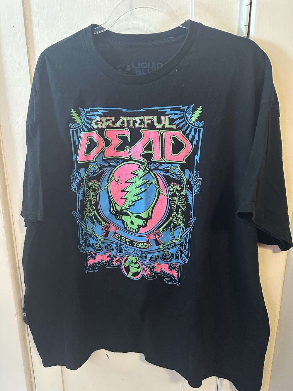 Grateful Dead Liquid Blue T Shirt 2XL Steal Your Face Skeleton Black Graphic Tee